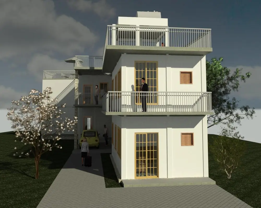 3D rendered front view of luxury home design by SUSTREIA